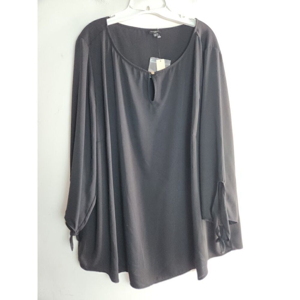 NWT Talbots Women "Soft Satin Charmuse" Matte Black Keyhole Neck Blouse size 3X